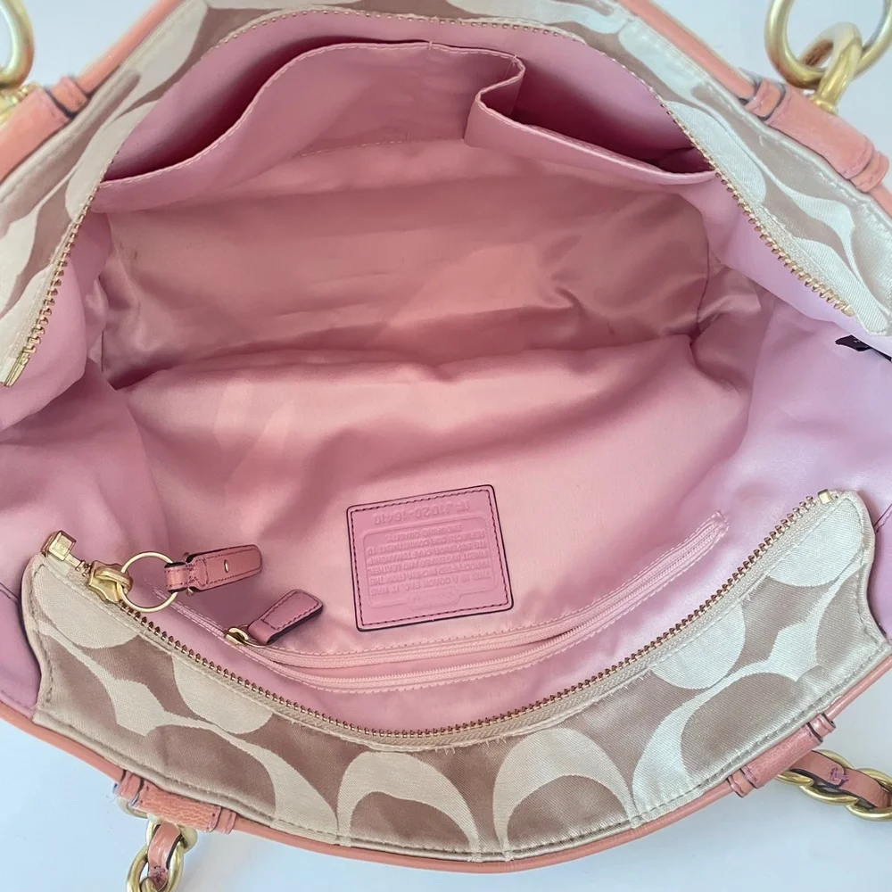 Coach Op Art Signature Canvas Sateen Madison Chain Strap Tote - Picture 9 of 11